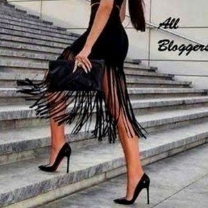 💋GORGEOUS💋 Black Suede Fringe Pencil Skirt